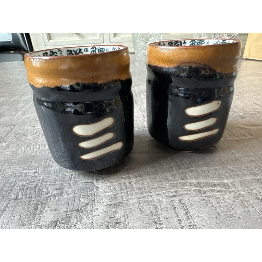 VTG Japanese Yunomi Tea Cups Pair – Kanji Sushi Restaurant Ware 4